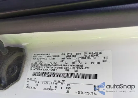 2018 Ford F-150 Xl z USA, uszkodzony, nr VIN 1FTMF1CB2JKF42581